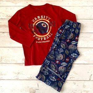 Boys 6/7 Football Sports Themed Pajama Set Kids Pjs Blue Red Cherokee Brand 6 7